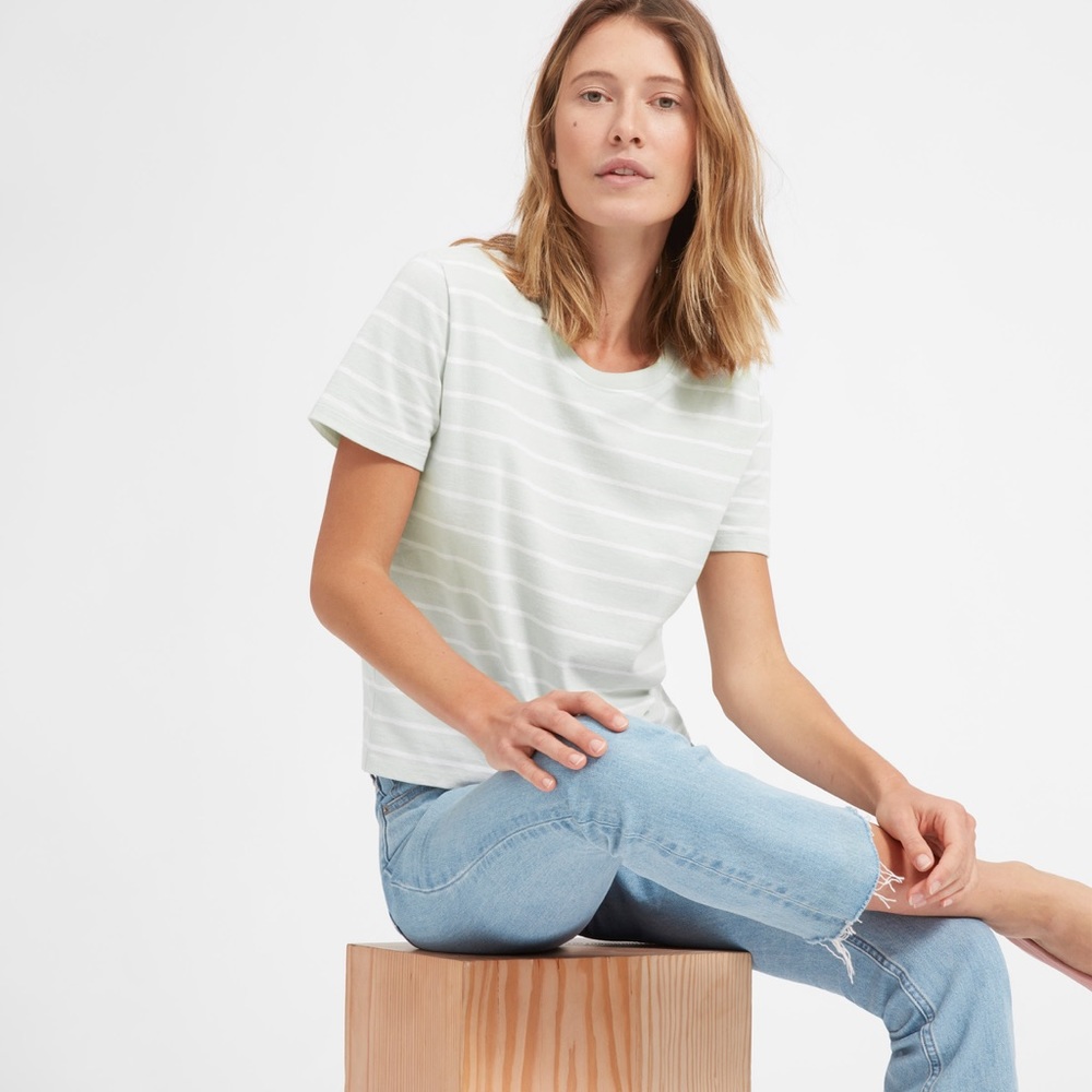 Everlane Cotton Box-Cut Tee in Light Sage / White